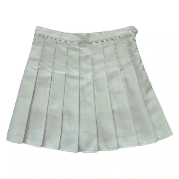 Y2K White High Waisted Pleated Mini Skirt - Picture 1 of 7